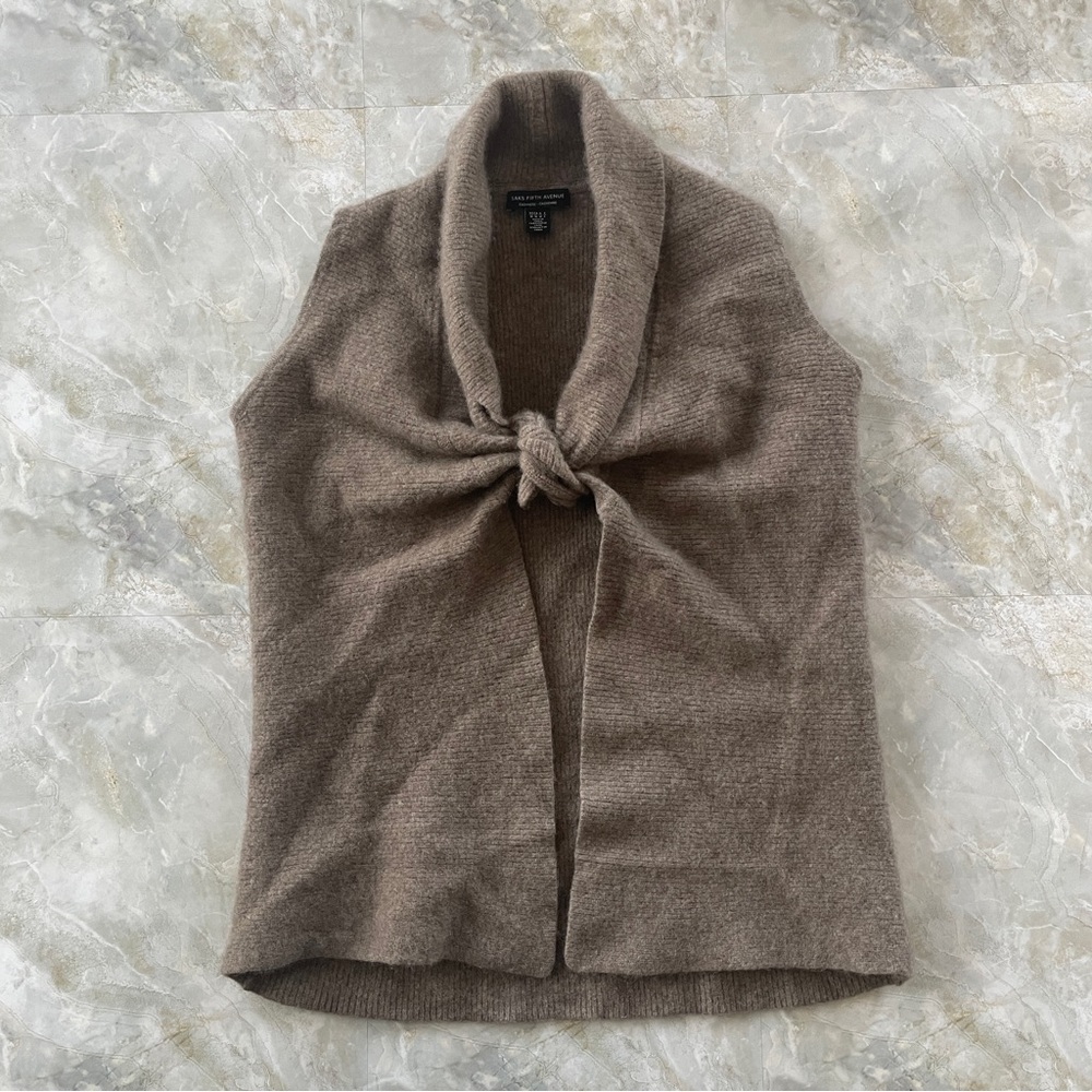 Saks Fifth Avenue Multi Wear 100% Cashmere Open Front/Front Tie Sweater Vest